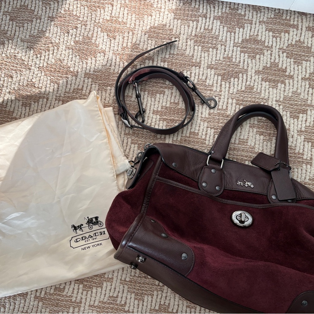 Coach Maroon and Dark Brown Leather Bag